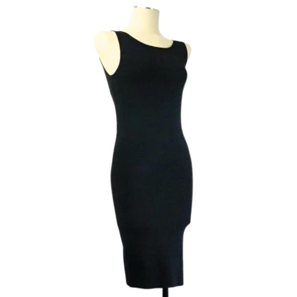 Zara Womens Knit Back Cut Out Midi Party Sleeveless Dress Fitted Bodycon Black M - Picture 2 of 6